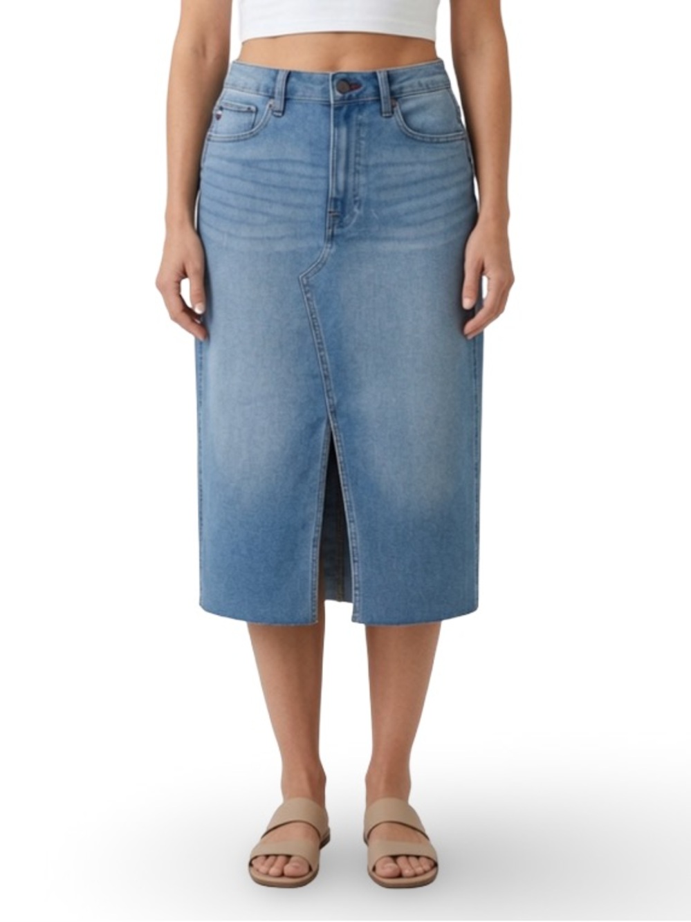 Tommy Hilfiger Midi Raw Hem Denim Stretch Denim Skirt Blue 8 NWT